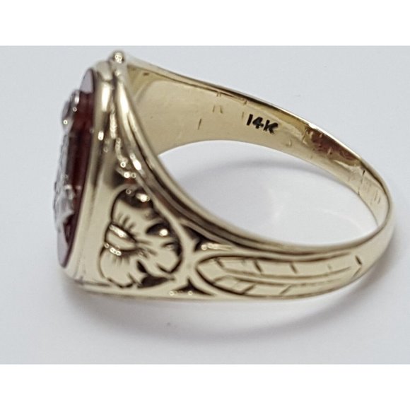 Vintage 14K Solid Two Tone Multi Color Gold Cornelian Masonic Diamond Ring - Picture 13 of 16
